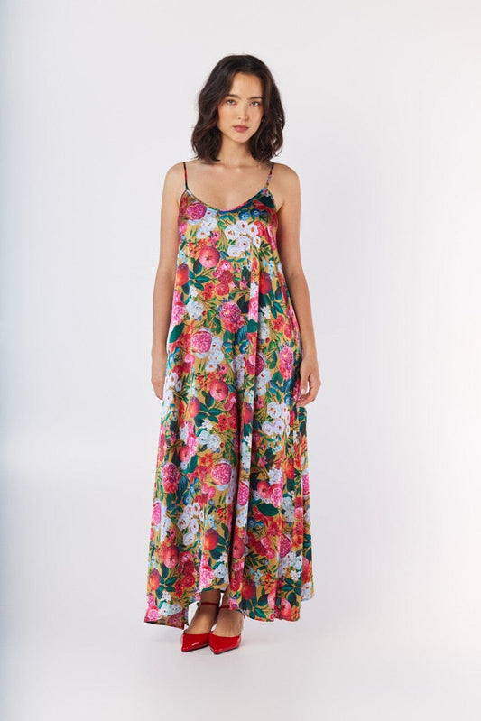 Calista Dress in Pom Floral Washed Silk Dresses CHRISTINE ALCALAY