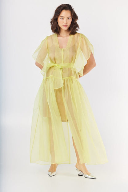 silk sheer dress Coclico Dress in Silk Organza, Lemongrass / M/L