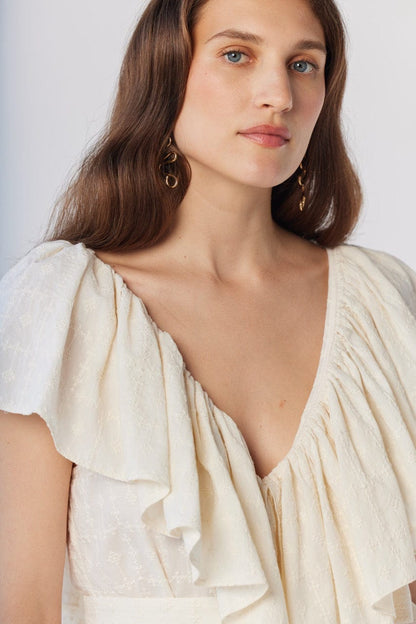 Papillon Dress in Cream Embroidered Cotton Dresses CHRISTINE ALCALAY Cream XS/S