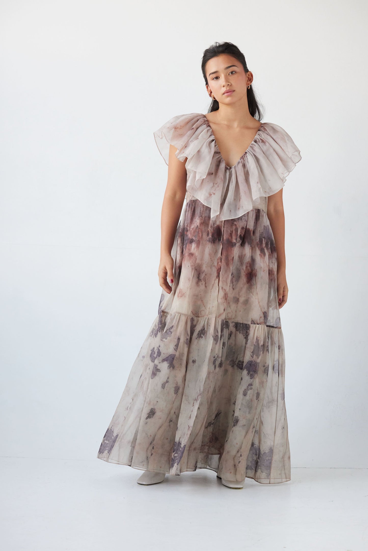 Papillon Dress in Printed Silk Organza Dresses Christine Alcalay Earth XS/S 