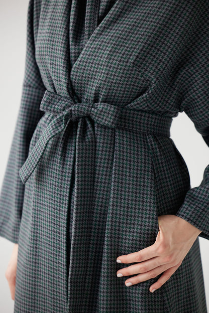 SAMPLE FW25 - Ida Robe Overcoat in Evergreen Houndstooth Samples CHRISTINE ALCALAY Evergreen Houndstooth One Size