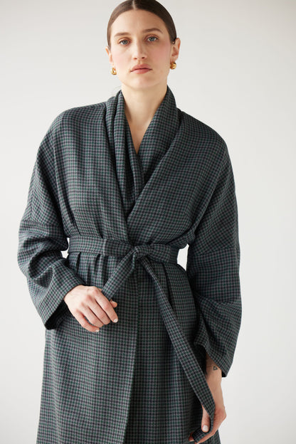 SAMPLE FW25 - Ida Robe Overcoat in Evergreen Houndstooth Samples CHRISTINE ALCALAY