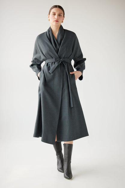 SAMPLE FW25 - Ida Robe Overcoat in Evergreen Houndstooth Samples CHRISTINE ALCALAY