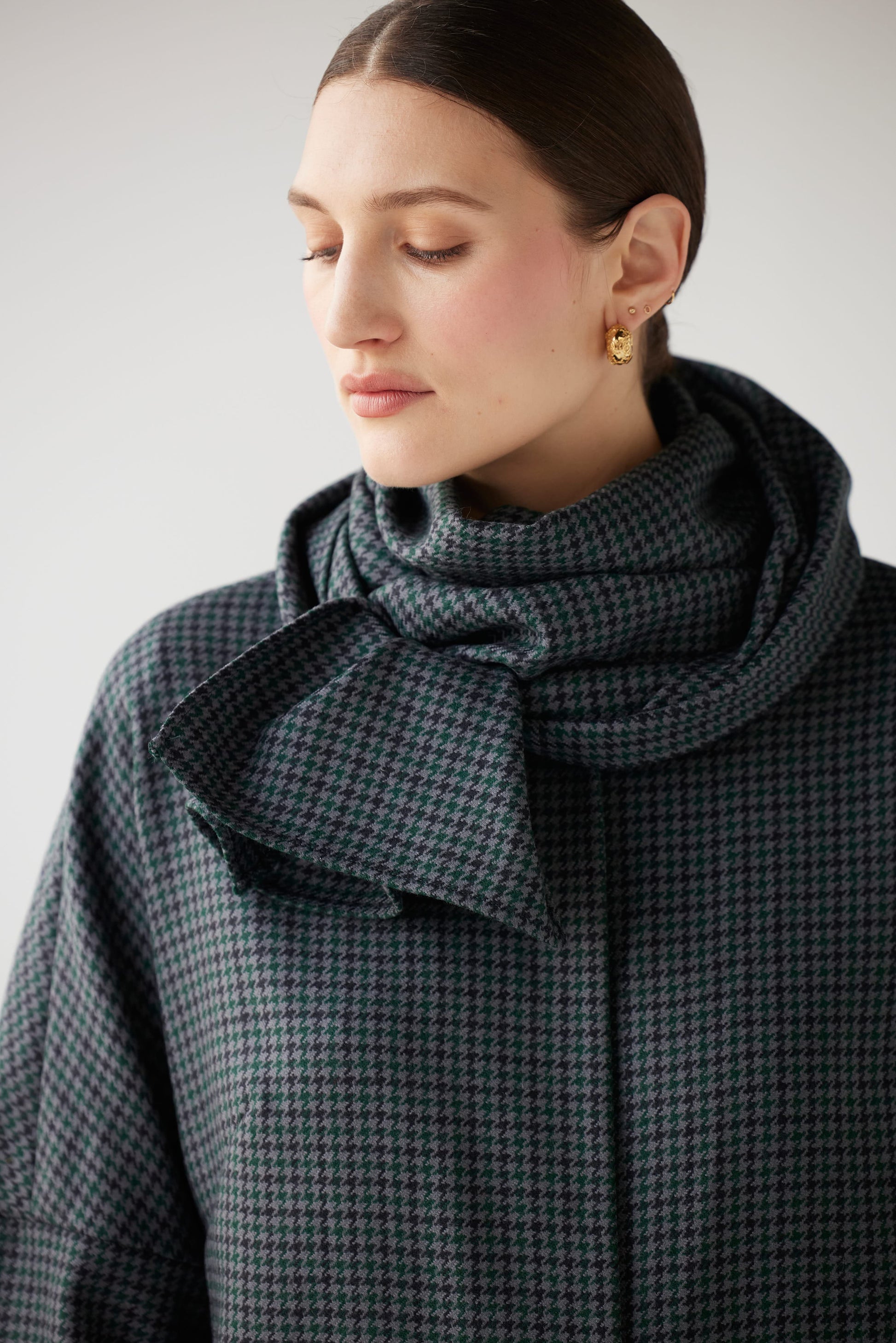 SAMPLE FW25 - Ida Robe Overcoat in Evergreen Houndstooth Samples CHRISTINE ALCALAY