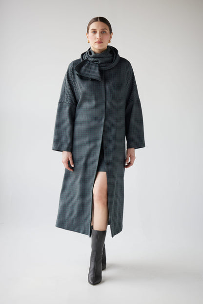 SAMPLE FW25 - Ida Robe Overcoat in Evergreen Houndstooth Samples CHRISTINE ALCALAY