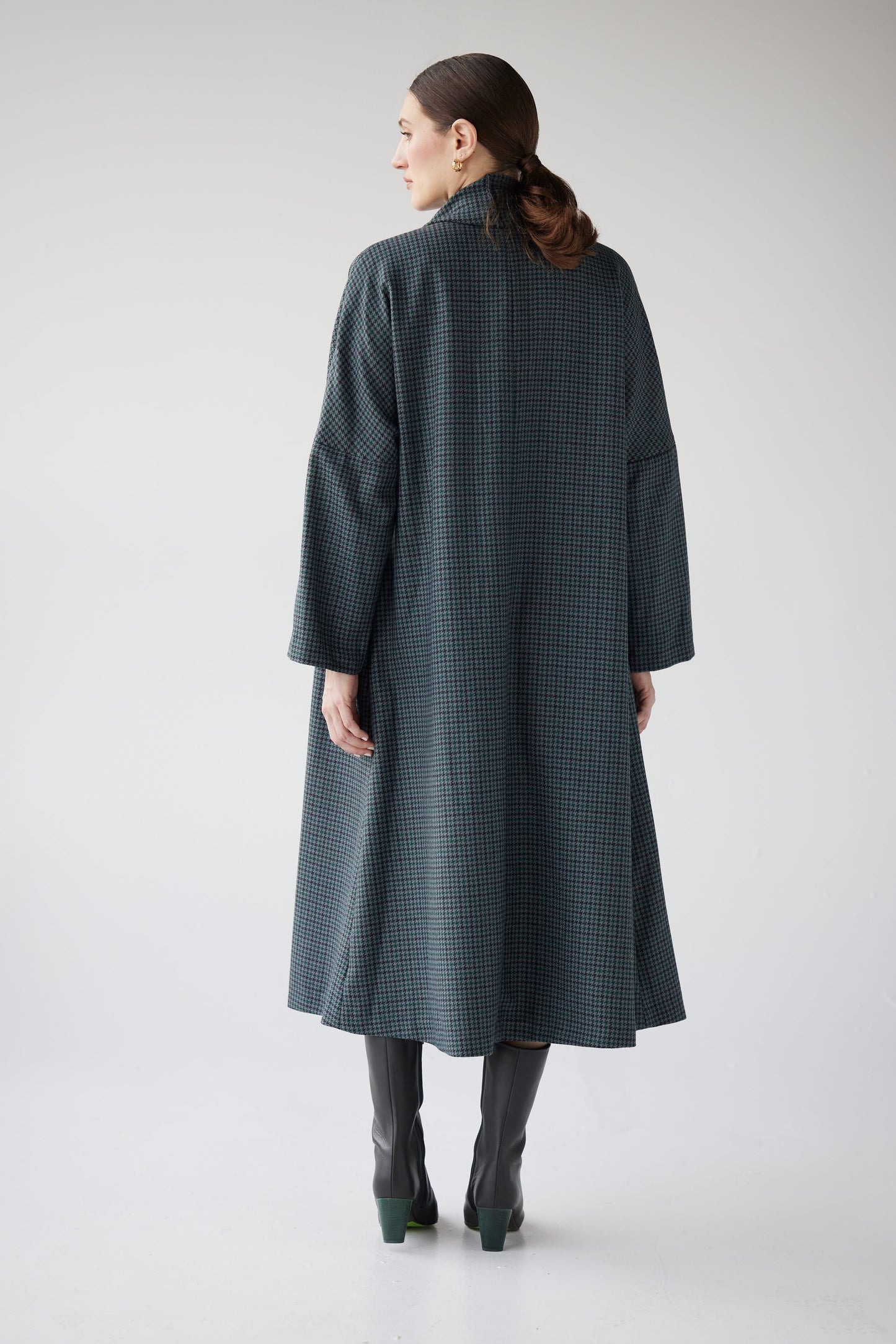 SAMPLE FW25 - Ida Robe Overcoat in Evergreen Houndstooth Samples CHRISTINE ALCALAY