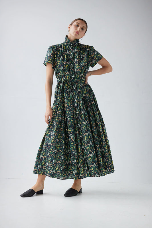 Jacqueline Dress in Summer Cotton Dresses CHRISTINE ALCALAY Extra Small / Small Black Floral 