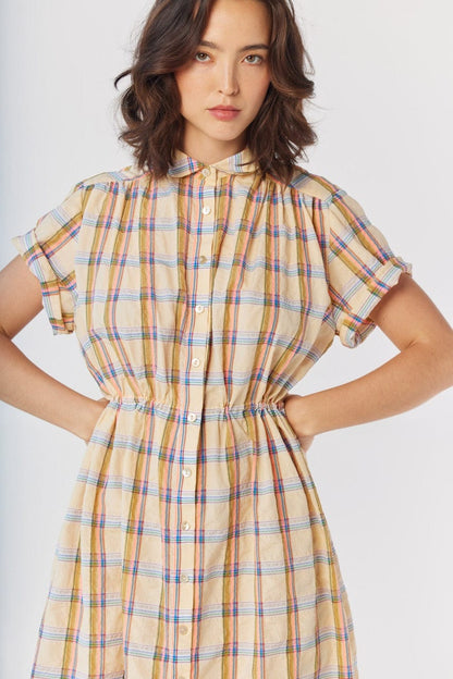 Georgie Dress in Lemon Yellow Plaid Cotton Blend Dresses CHRISTINE ALCALAY