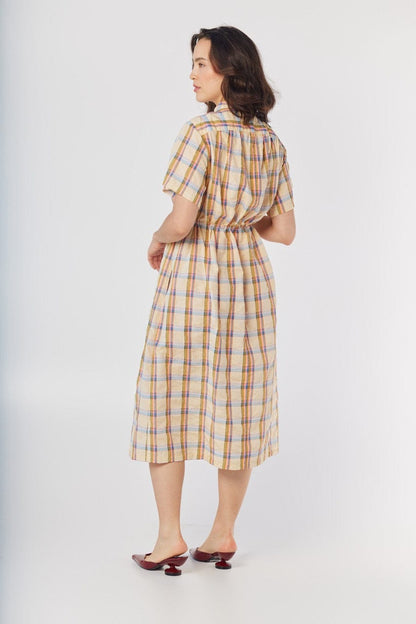 Georgie Dress in Lemon Yellow Plaid Cotton Blend Dresses CHRISTINE ALCALAY