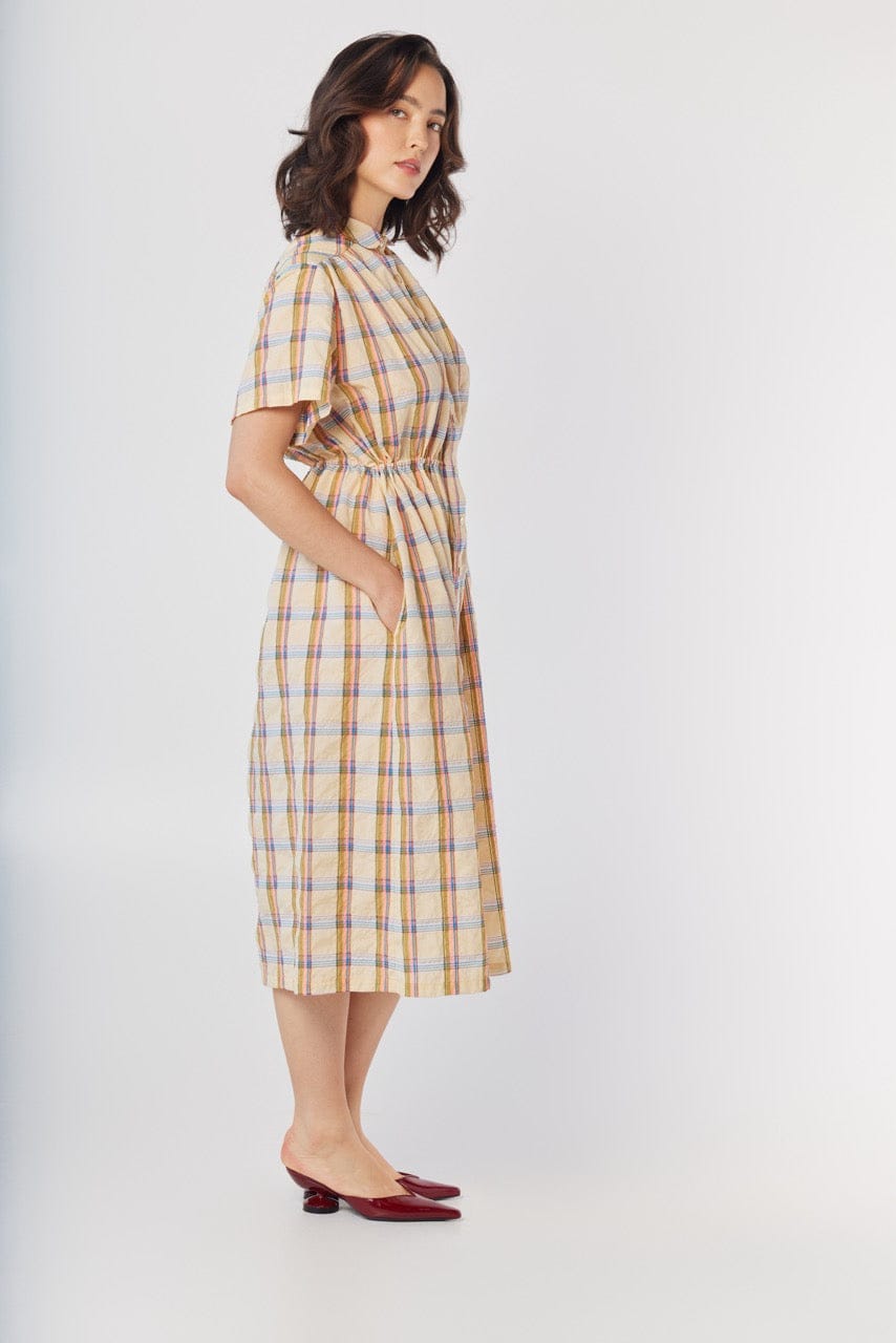 Georgie Dress in Lemon Yellow Plaid Cotton Blend Dresses CHRISTINE ALCALAY