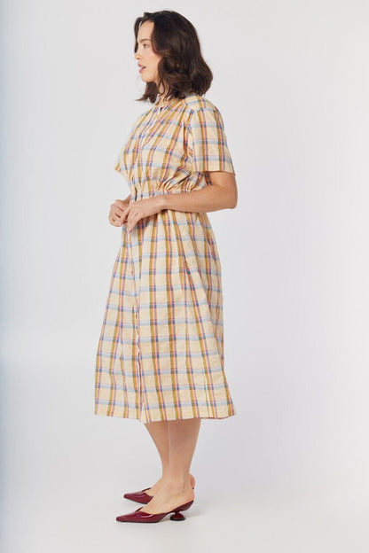 Georgie Dress in Lemon Yellow Plaid Cotton Blend Dresses CHRISTINE ALCALAY