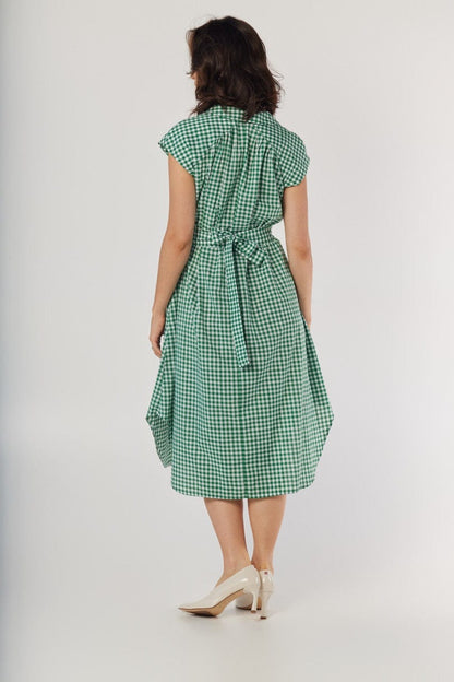 Jeane Dress in Malachite Green Gingham Cotton Dresses CHRISTINE ALCALAY