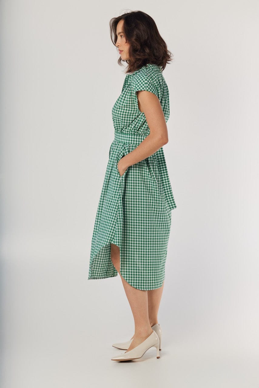 Jeane Dress in Malachite Green Gingham Cotton Dresses CHRISTINE ALCALAY
