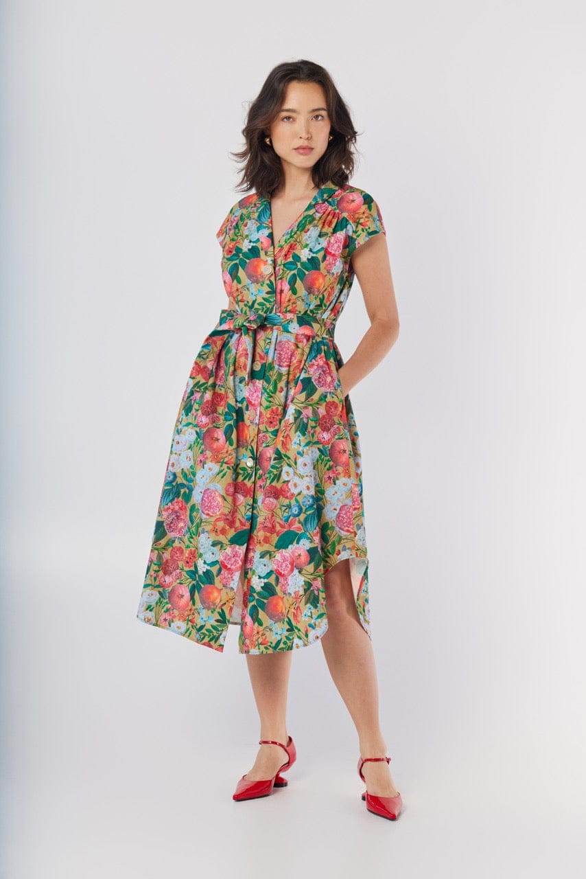 Jeane Dress in Pom Floral Linen Cotton, Pom Floral / XS/S