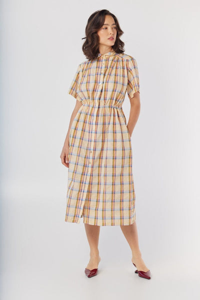 cotton lemon dress Georgie in Yellow Plaid Blend, Lemon Yellow Plaid / M/L speakeasy inspired floral print that UK Size:4 Zara - Kratka Satenska