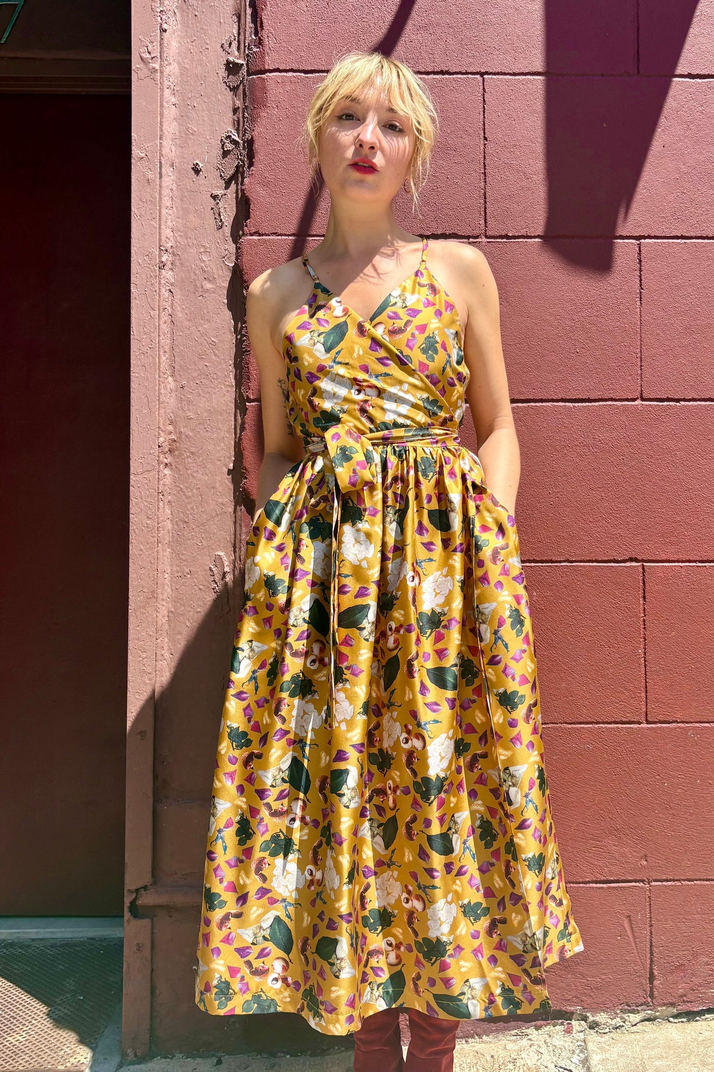 Mari Reversible Wrap Dress in Lychee Silk Twill Dresses CHRISTINE ALCALAY Lychee Extra Small