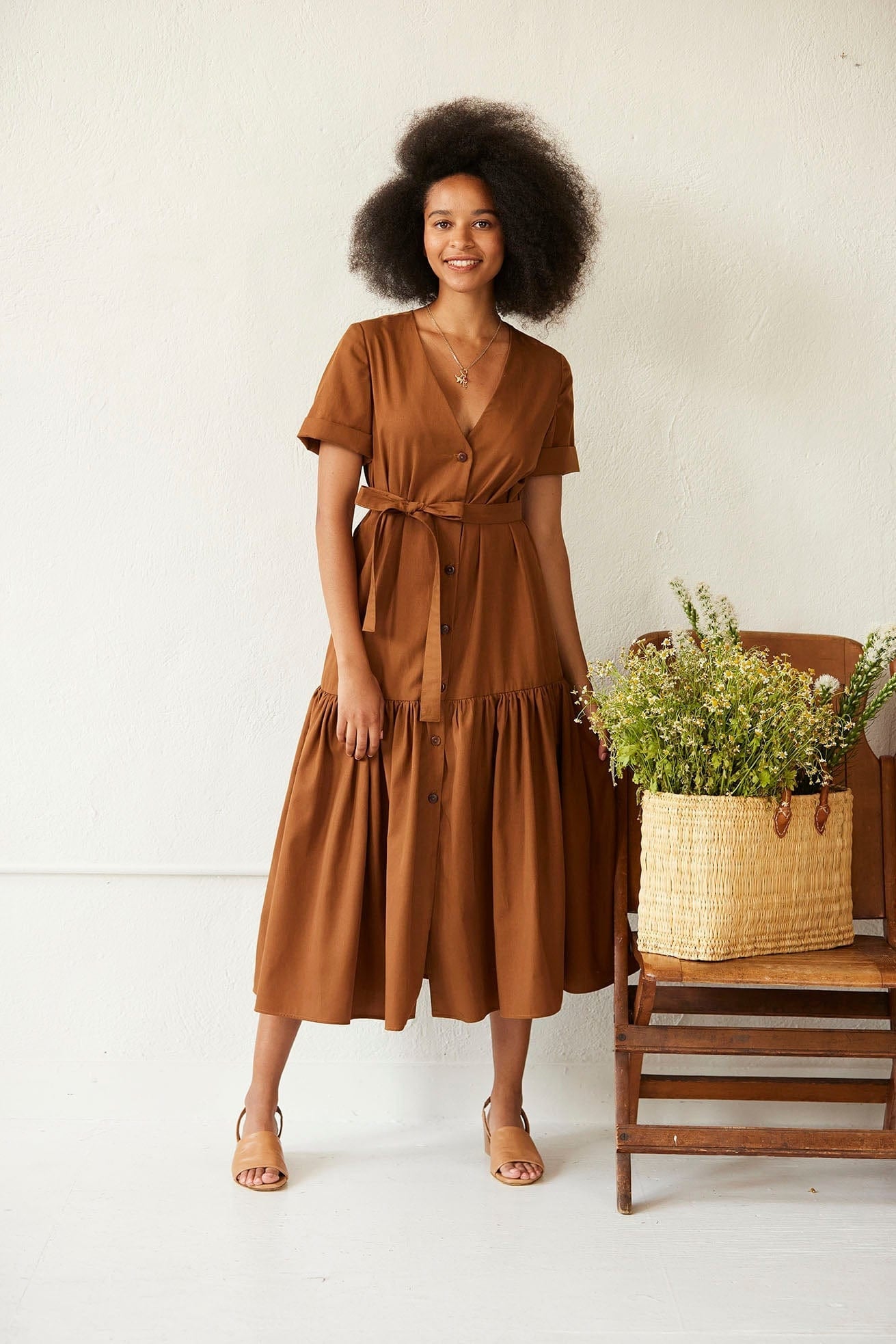 Aly Dress in Tencel Cotton Dresses CHRISTINE ALCALAY Nutmeg Extra Small 