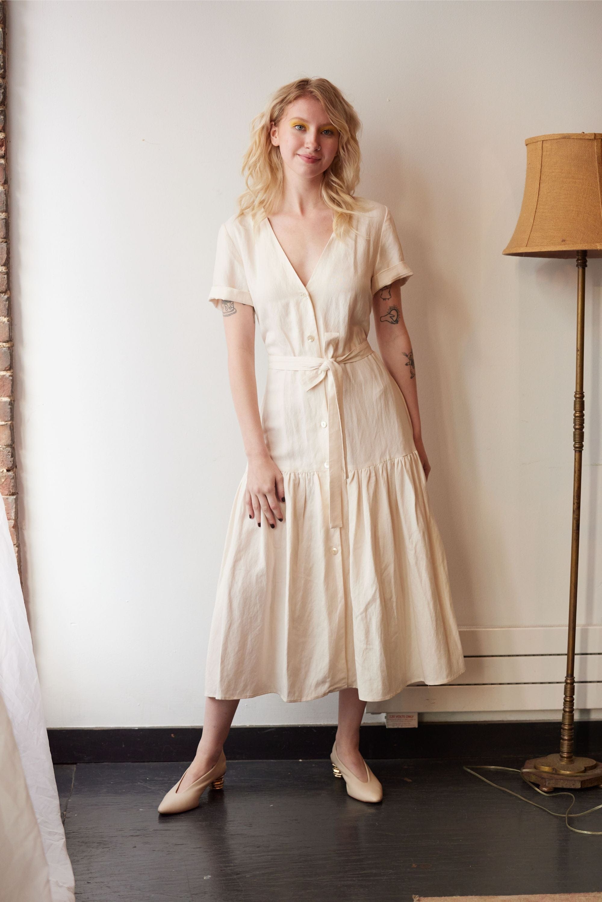 White linen blend clearance dress