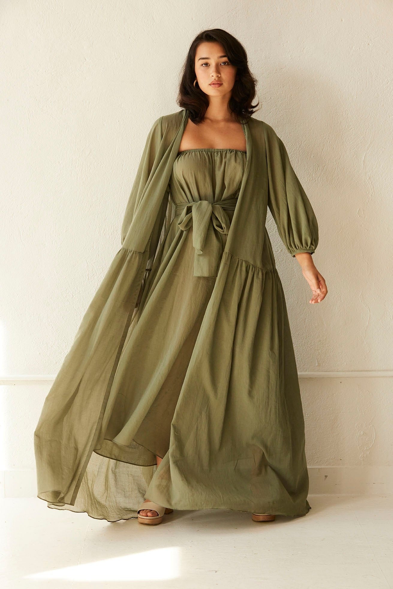 Teresa Dress in Cotton Chiffon Dresses CHRISTINE ALCALAY Olive Cotton Chiffon XS/S 