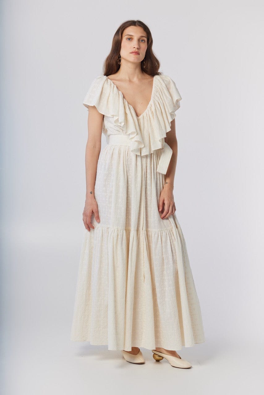 Papillon Dress in Cream Embroidered Cotton, Cream / XS/S Papillon Dress in Cream Embroidered Cotton, Cream / XS/S