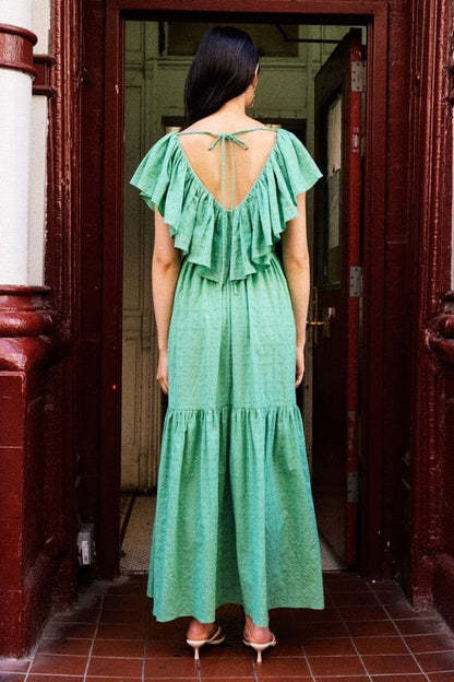 Papillon Dress in Jade Green Embroidered Cotton Dresses CHRISTINE ALCALAY