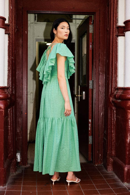 Papillon Dress in Jade Green Embroidered Cotton Dresses CHRISTINE ALCALAY