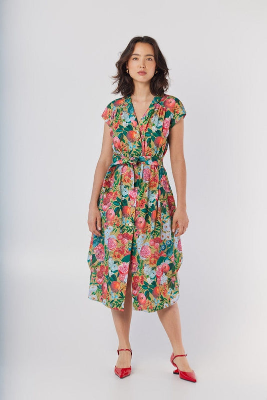 Jeane Dress in Pom Floral Linen Cotton Dresses CHRISTINE ALCALAY Pom Floral Extra Small