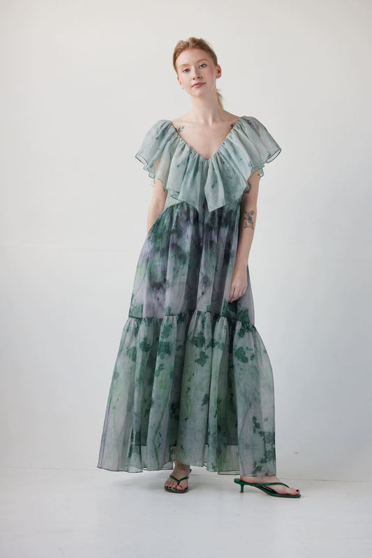 Papillon Dress in Printed Silk Organza Dresses Christine Alcalay Water XS/S 