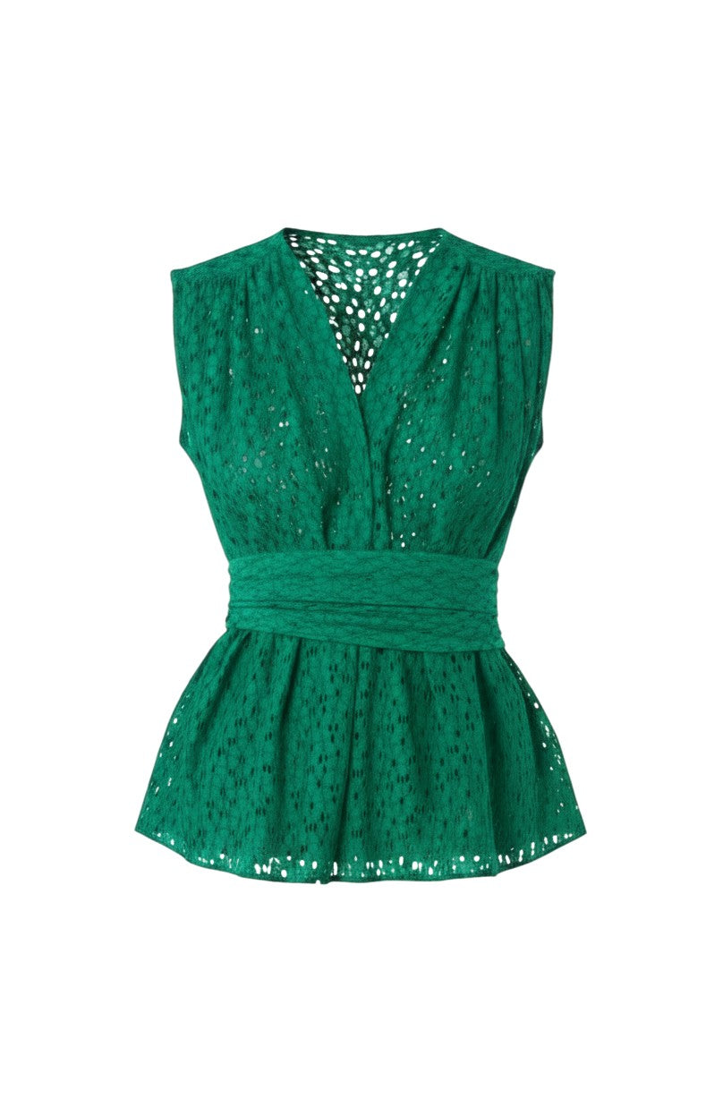 Rachel Blouse in Malachite Green Corded Lace Tops CHRISTINE ALCALAY