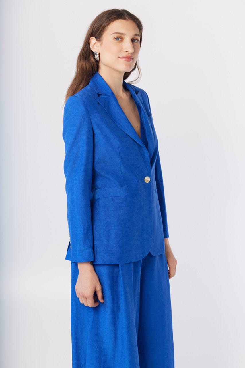 Bianca Blazer in Lapis Blue Cupro Linen Blend Jackets CHRISTINE ALCALAY