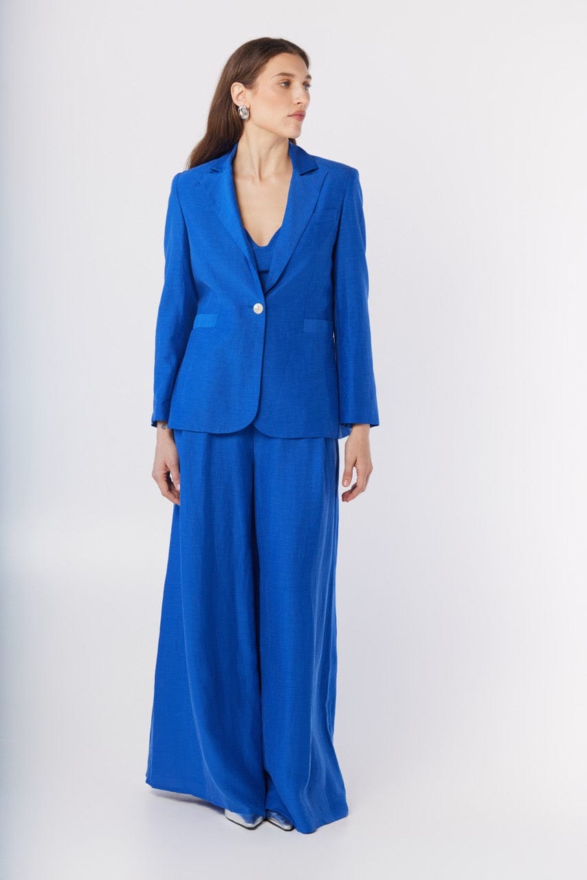 Bianca Blazer in Lapis Blue Cupro Linen Blend Jackets CHRISTINE ALCALAY
