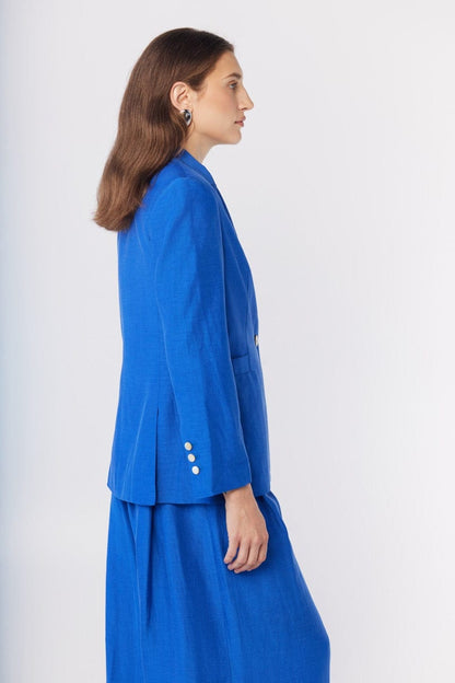 Bianca Blazer in Lapis Blue Cupro Linen Blend Jackets CHRISTINE ALCALAY