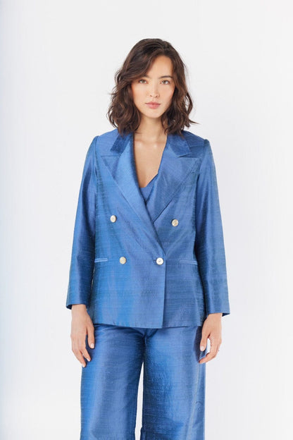 Charlie Blazer in Bleuet Silk Dupioni Jackets CHRISTINE ALCALAY Bleuet 0