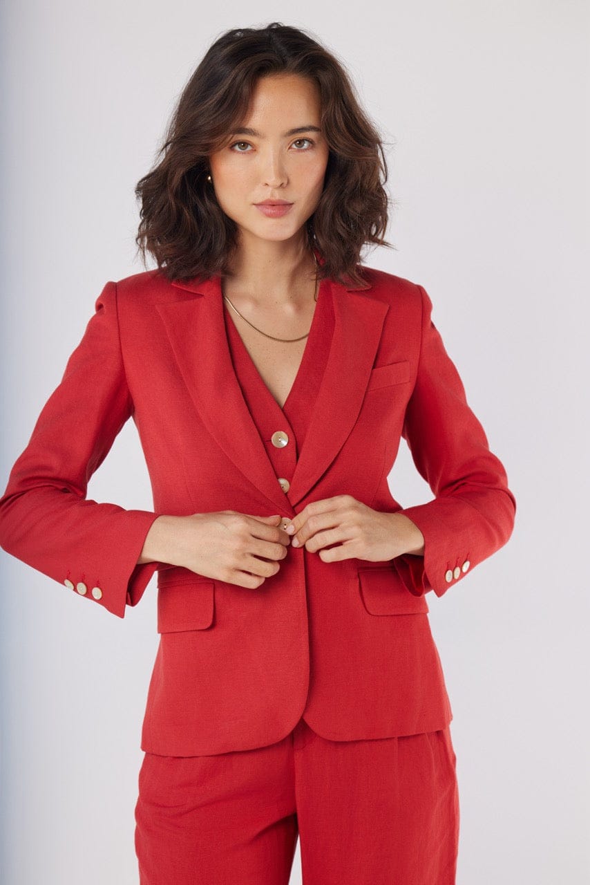 Tilda Blazer in Cayenne Red Linen Blend Jackets CHRISTINE ALCALAY Cayenne Red 0