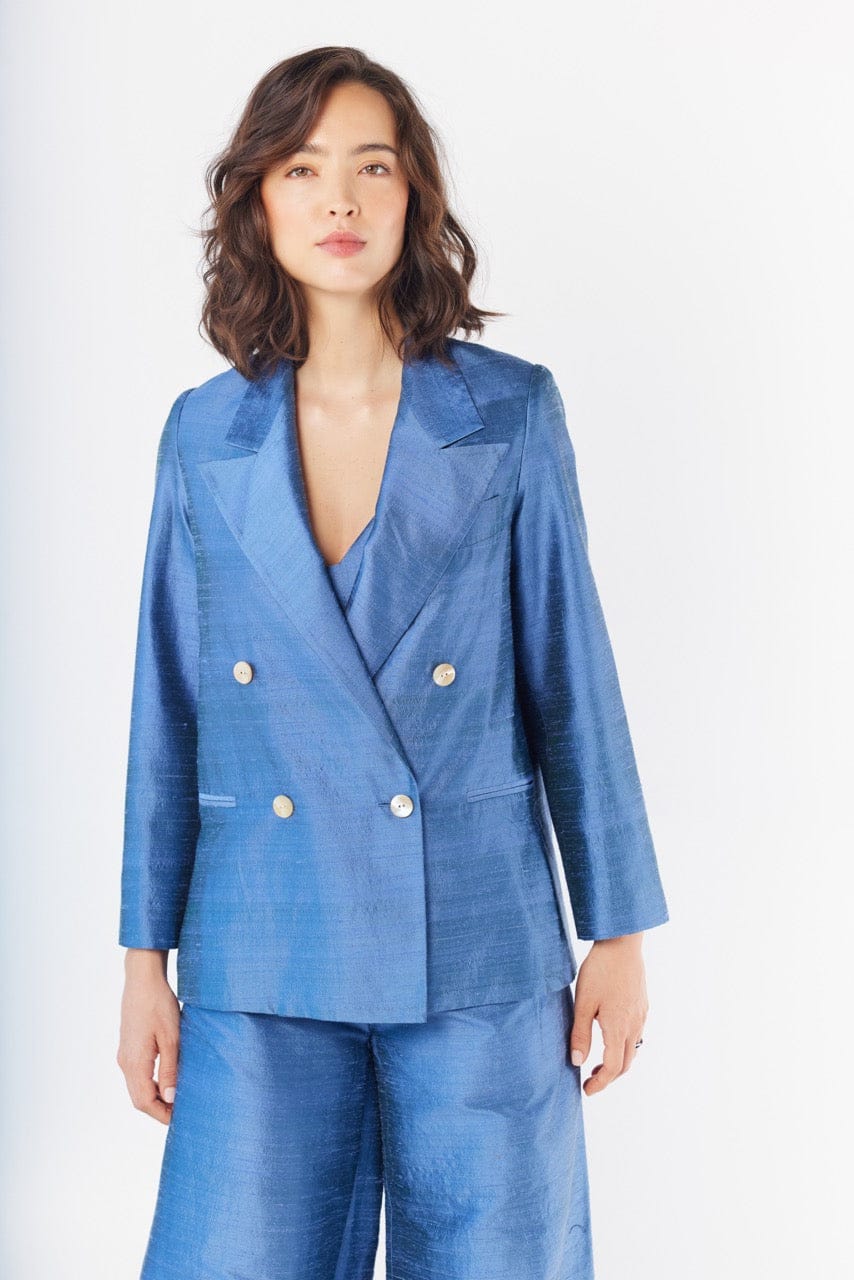 Charlie Blazer in Bleuet Silk Dupioni Jackets CHRISTINE ALCALAY