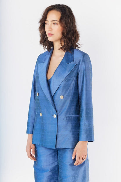 Charlie Blazer in Bleuet Silk Dupioni Jackets CHRISTINE ALCALAY