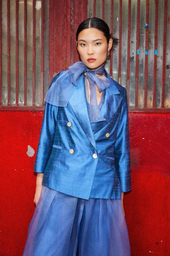 Charlie Blazer in Bleuet Silk Dupioni Jackets CHRISTINE ALCALAY