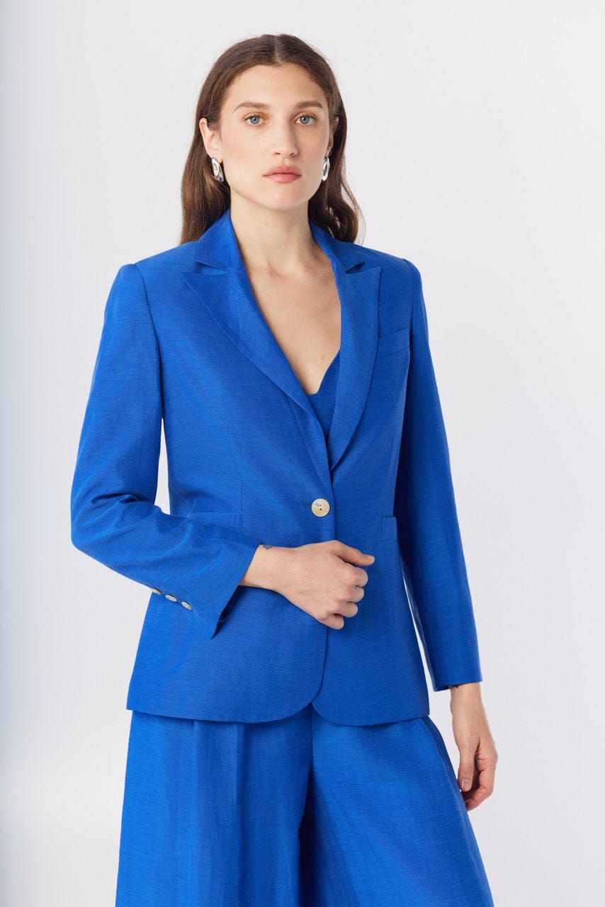 Bianca Blazer in Lapis Blue Cupro Linen Blend Jackets CHRISTINE ALCALAY Lapis Blue 0