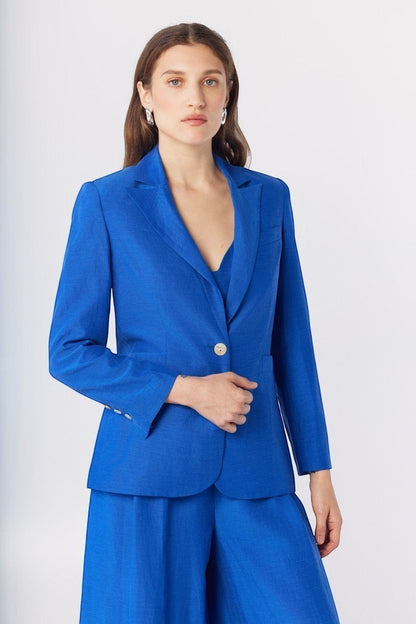 Bianca Peak Lapel Blazer in Cupro Linen Jackets CHRISTINE ALCALAY Lapis Blue 0