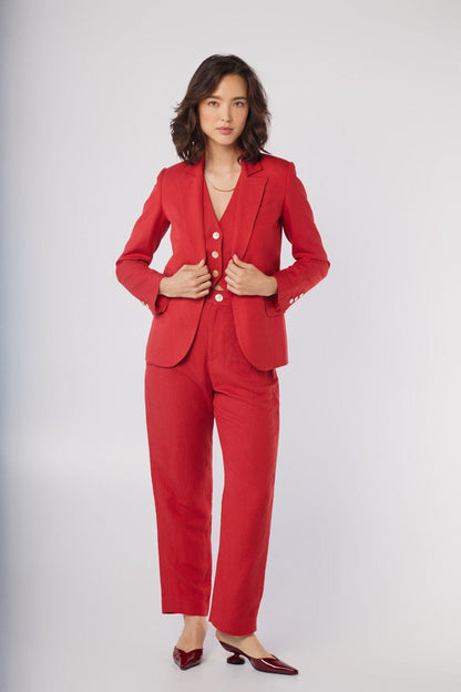 Tilda Blazer in Cayenne Red Linen Blend Jackets CHRISTINE ALCALAY