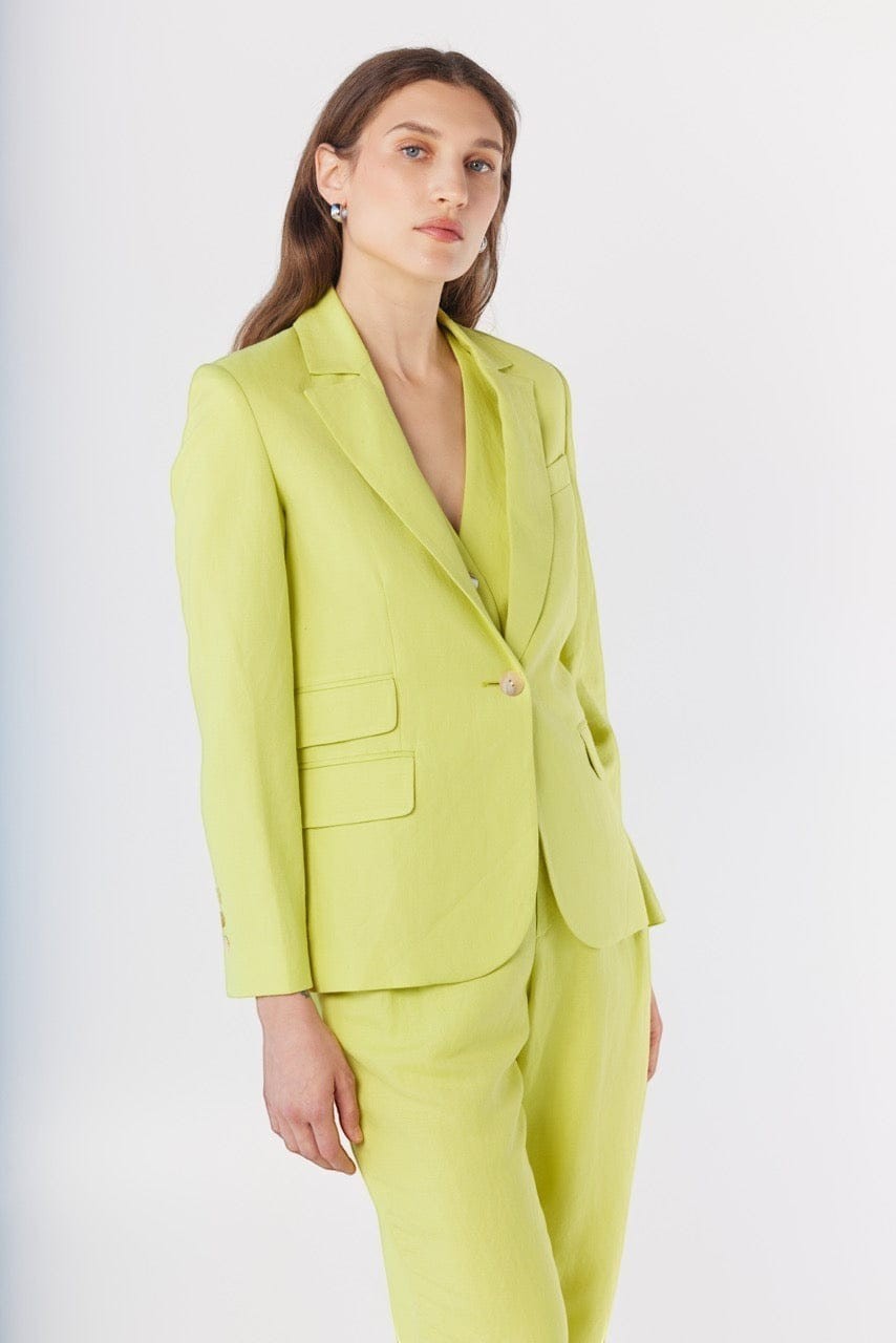 Tilda Double Pocket Blazer in Linen Jackets CHRISTINE ALCALAY Lemongrass 0