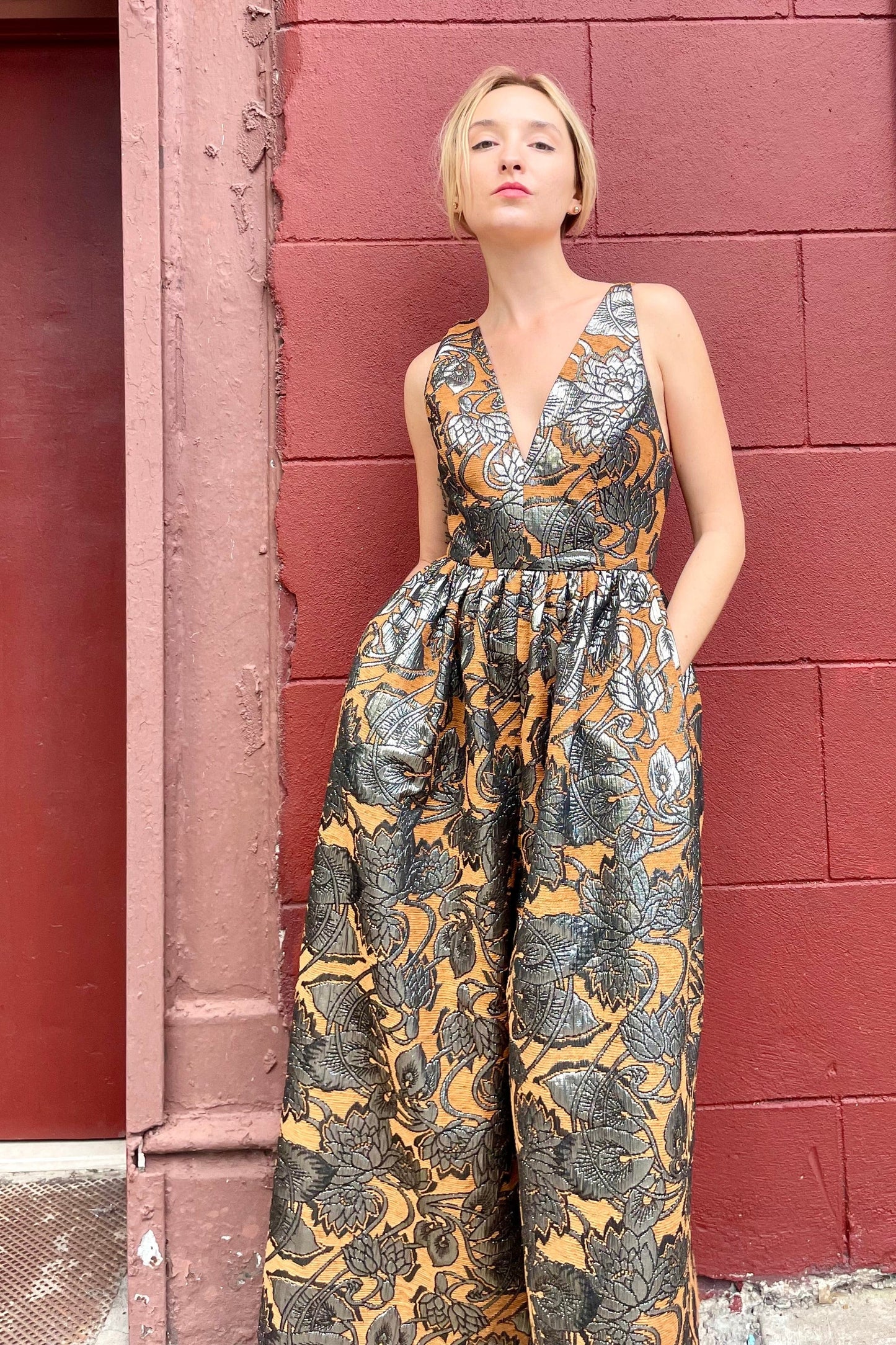 Quynh Jumpsuit in Brocade Jumpsuit CHRISTINE ALCALAY Bronze 0 