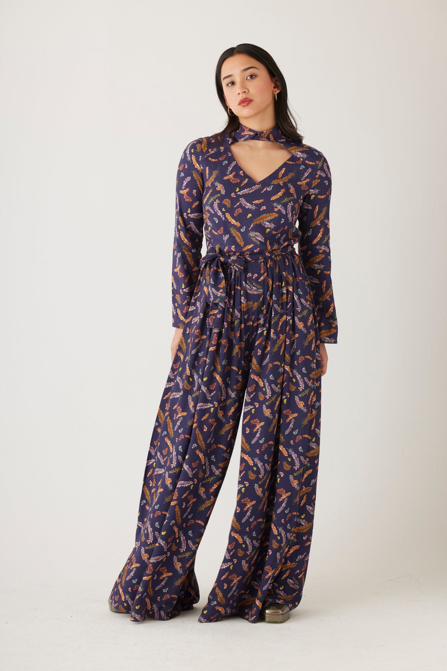 Karla Jumpsuit in Feather Print Jumpsuit CHRISTINE ALCALAY Feather Print 0 