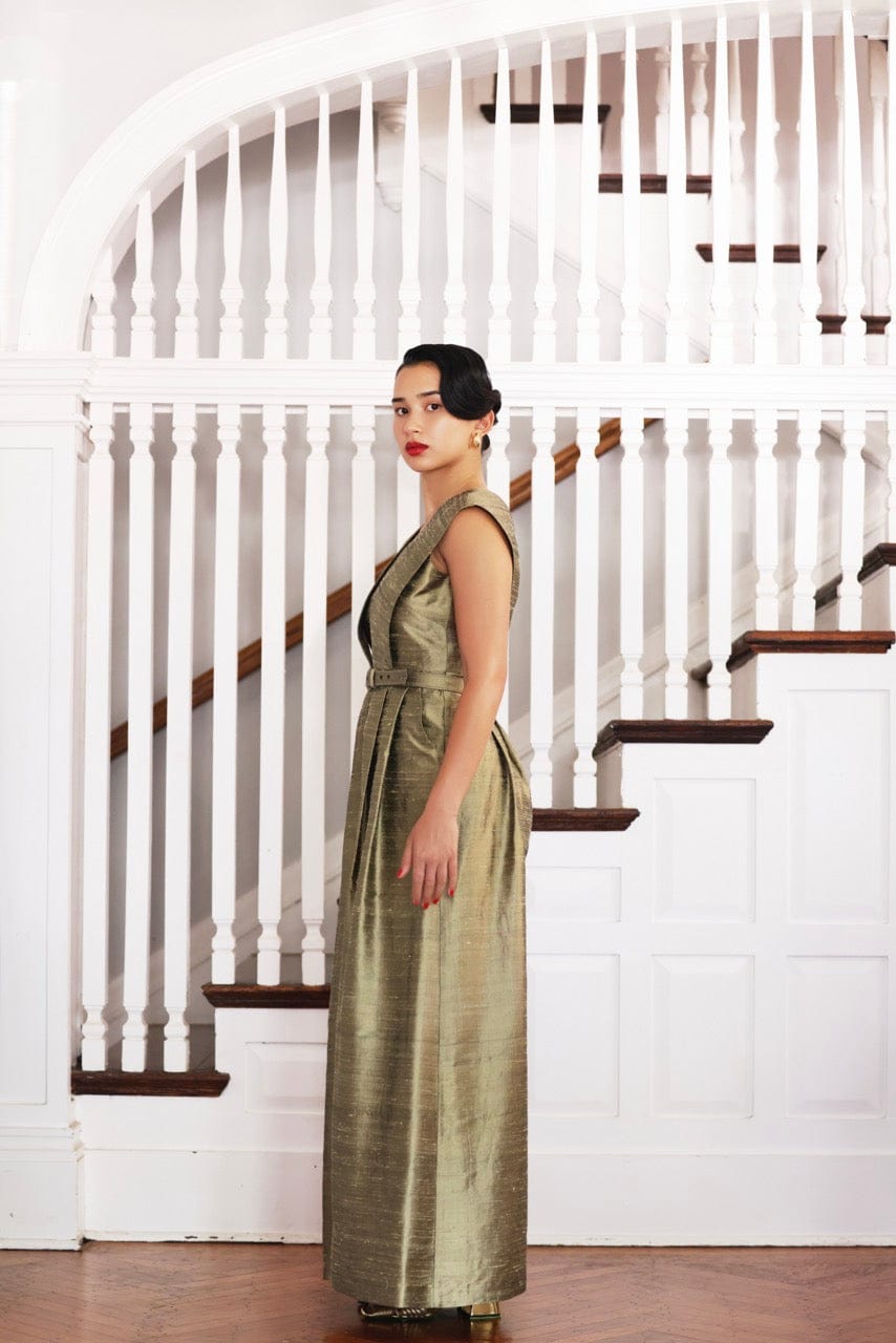 Reva Jumpsuit in 100% Silk Dupioni Sleeveless, Wide Leg, Belted, Formal Jumpsuit | Christine Alcalay, Adriatic / 2 Reva Jumpsuit in 100% Silk Dupioni Sleeveless, Wide Leg, Belted, Formal Jumpsuit | Christine Alcalay, Adriatic / 2