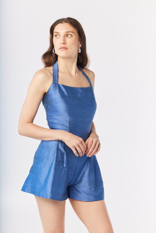 Camelia Jumpsuit in Bleuet Silk Dupioni Jumpsuits CHRISTINE ALCALAY Bleuet 0