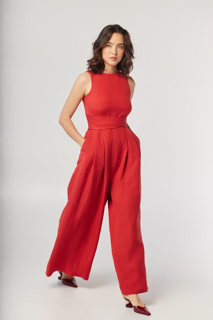 Kyoko Jumpsuit in Cayenne Linen Blend