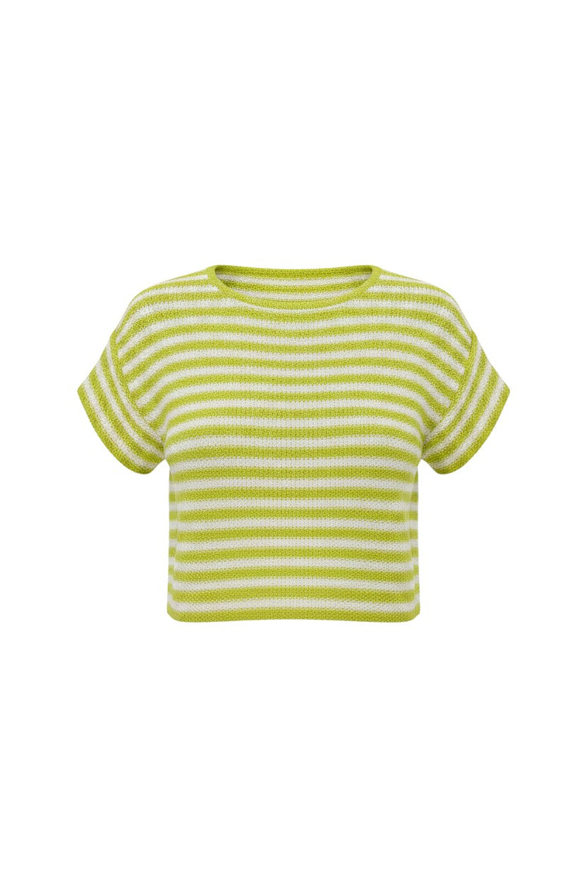 Kerry Tee in Lemongrass Stripe Pima Cotton Tops CHRISTINE ALCALAY