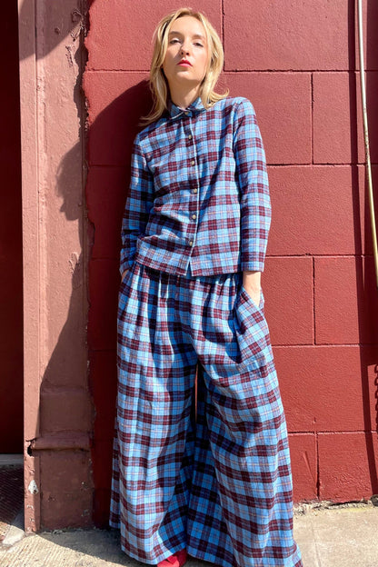 Gretchen Pant in Seaside Plaid Cotton Flannel Pants CHRISTINE ALCALAY