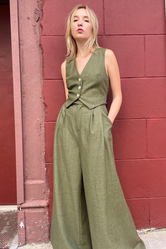 Katherine Pant in Olive Wool Pant CHRISTINE ALCALAY   