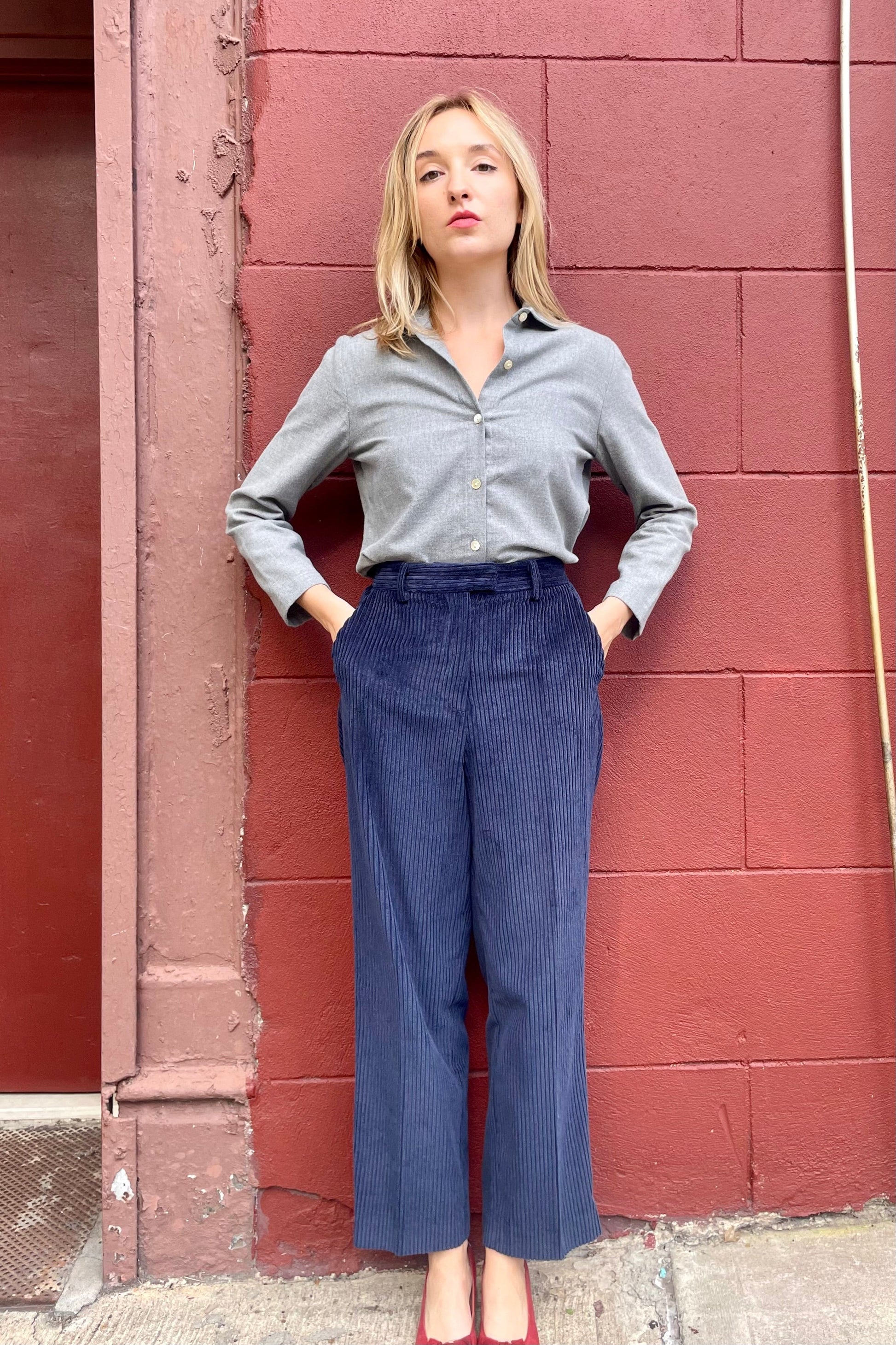 Piper Pant in Wide Wale Corduroy Pant CHRISTINE ALCALAY Navy 0 